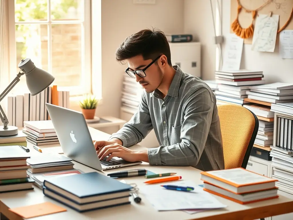 An entrepreneur working on a laptop in a vibrant co-working space, representing the spirit of entrepreneurship coaching.